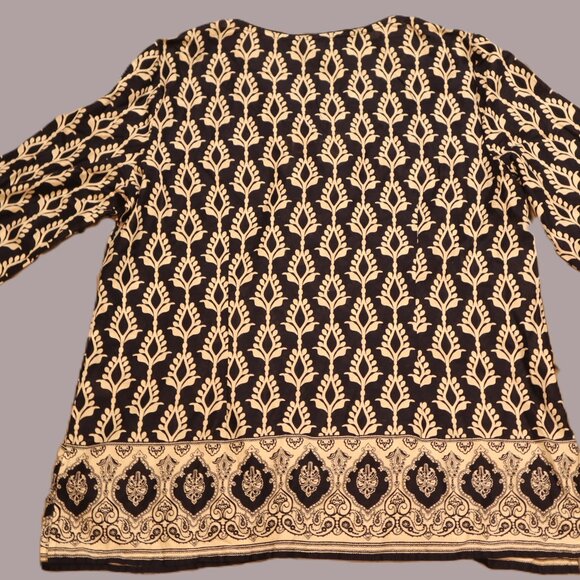 Charter Club Sheer Boho Tunic Top – Navy/Tan – Gold Clasp – Size XL - Picture 6 of 9